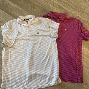 Jack Nicklaus L GOLDEN BEAR Logo Striped Golf Shirt Lot of 2 Pink White